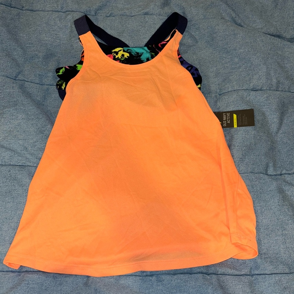 New NWT old navy active girls 10/12 large tank shirt orange blue & pink